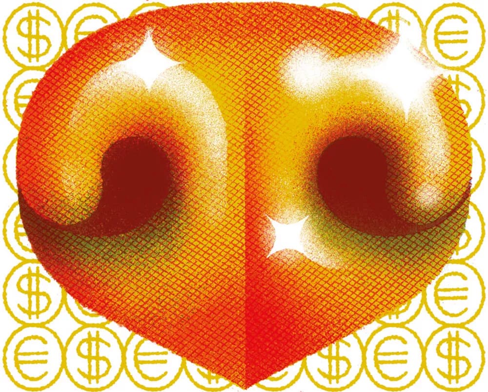 Stylized illustration of a dog's nose against a background of dollar and euro symbols.